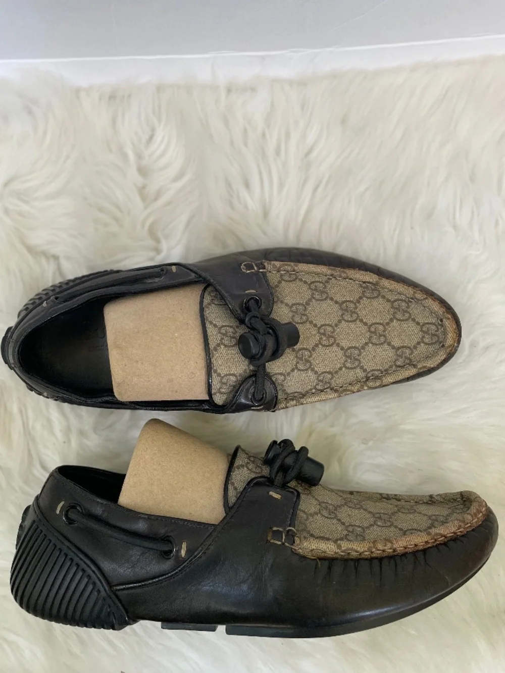 Gucci Monogram Authentic Canvas Loafers, Size 8.5